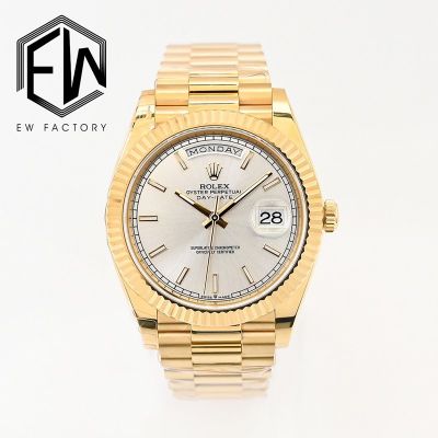 EW Factory Rolex Daydate 40mm 3255 Movement Beige Face Yellow Gold President Band Watch